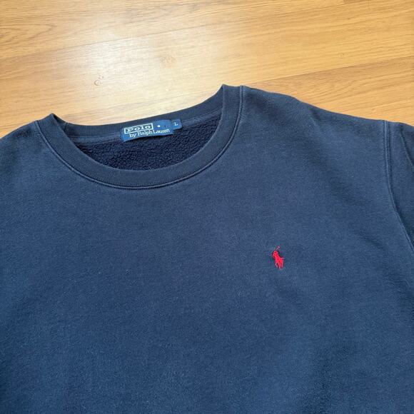 Vintage 90's Polo Ralph Lauren Navy Blue Crewneck Pullover Sweatshirt Sz Large - Picture 7 of 7